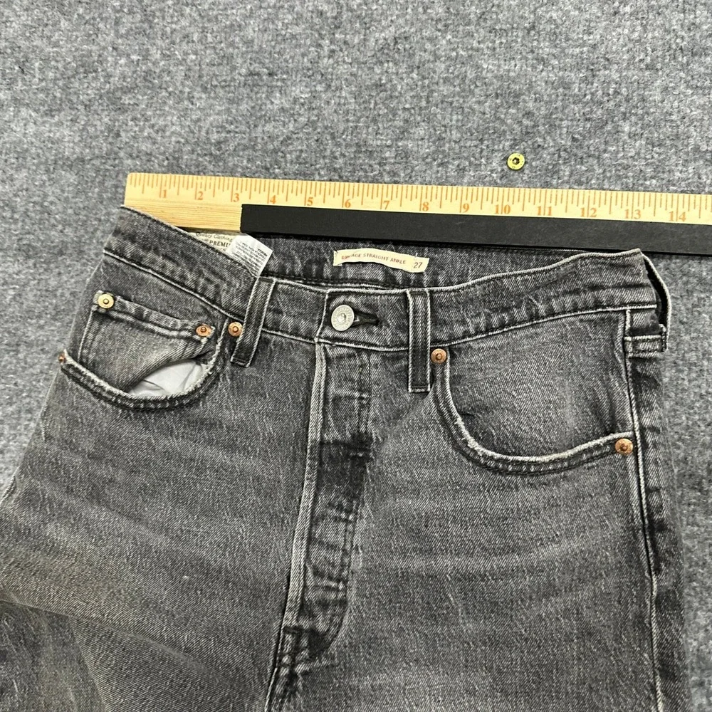 Levi's Jeans Womens 27 Black Ribcage Straight Ankle High Rise Button Fly Denim
